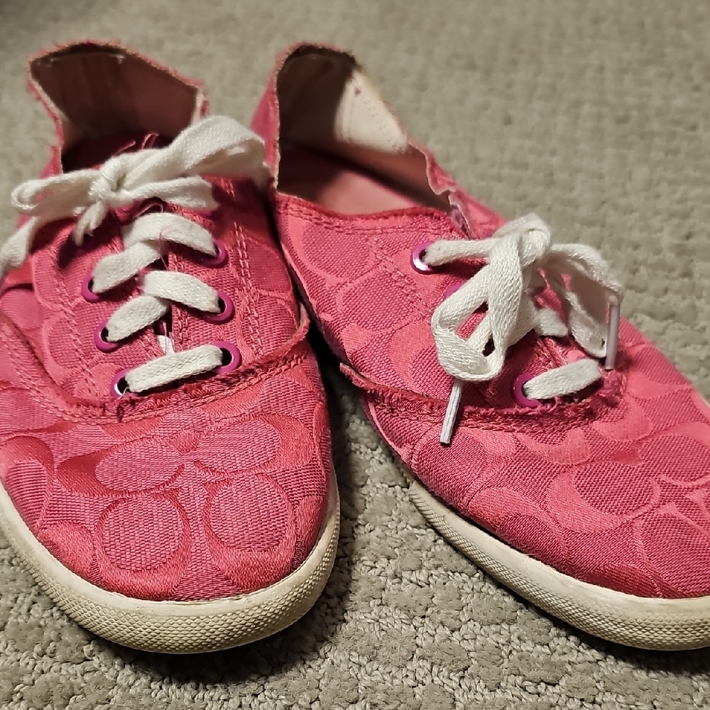 Coach Pink Logo Jacquard Canvas Sneakers with White Laces